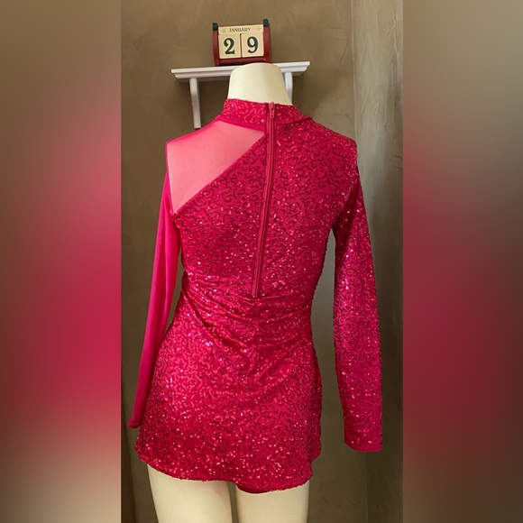 Weissman Dance dress red sequin costume Me Against The Music 12192 Child LC - Picture 6 of 16